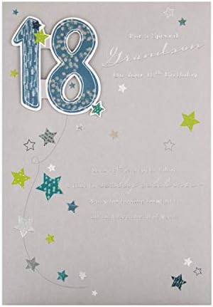 כרטיס יום הולדת 18 של Hallmark לנכד עם פסוק סנטימנטלי, אפור | ירוק | לבן | כחול